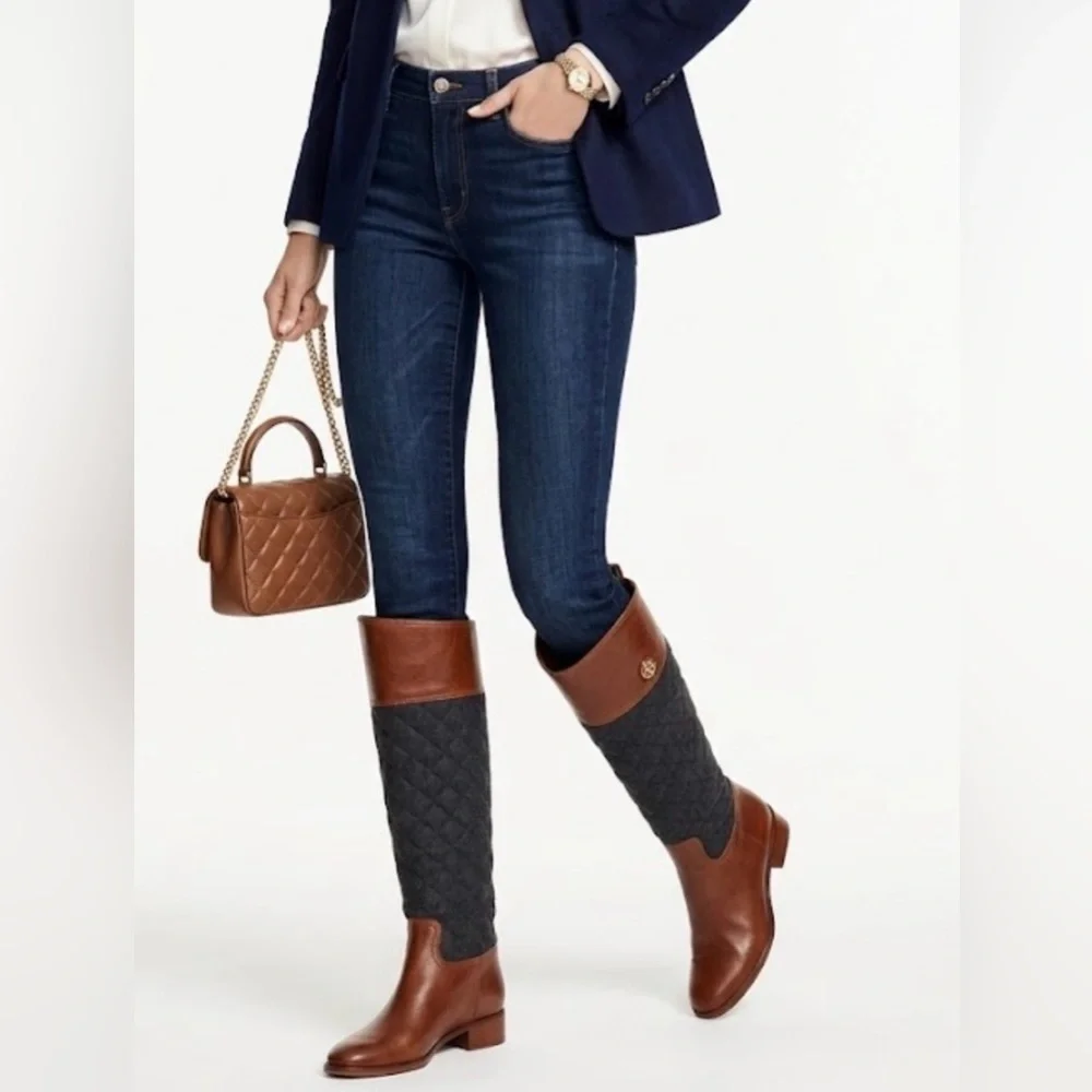 Tory Burch Brown Leather & Monogram Quilted Boots